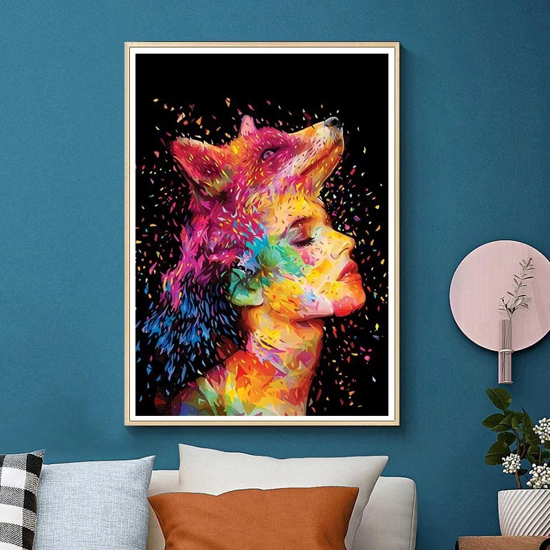 

5D DIY Diamond Painting Wolf Girl Cross Stitch Embroidery Mosaic Handmade Full Square Round Drill Wall Decor Craft Gift