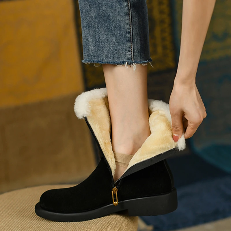 

Cow Suede Winter Ankle Boots Women Shoes New Fashion Non-slip Warm Plush Zipper Casual Shoes Woman Snow Boots Dropshipping