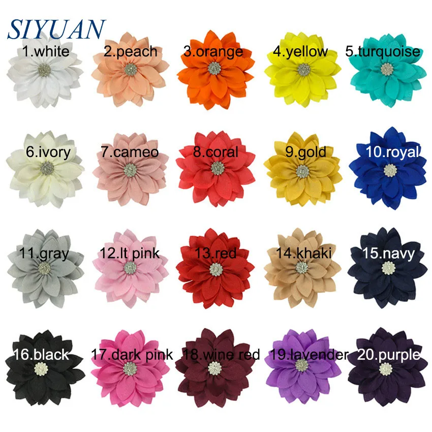 mix 50pcs/lot 9cm Multy Layer Fabric Flower with Rhinestone Chic Lotus Flower Kids Lovely Headwear Accessories High Quality TH300 - Цвет: mix