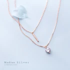 Modian новый 925 стерлингового серебра сверкающий Циркон геометрический двойная цепь кулон для женщин ожерелье регулируемой длины ювелирные украшения Bijoux (украшения своими руками)