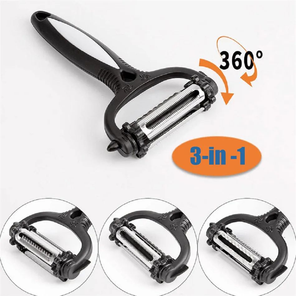 

Multifunctional Peeler Three-in-one Fruit Planer Stainless Steel Scraper Kitchen Creative Rotating Fruit and Vegetable Planer