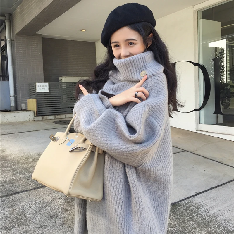 

JVCAKE women turtleneck pullovers Super Oversized sweater autumn 2020 new loose knitted sweaters