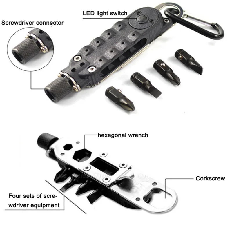 

Illuminated Portable Multi-function Screwdriver Multifunctional Outdoor Tool Mini Magic With LED Lamp Time Limited Quick Hook