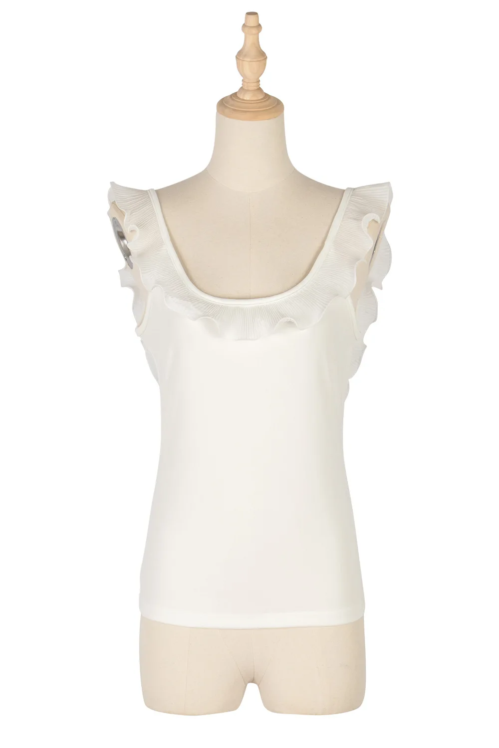 

Women Round Neck Ruffles Solid Top Ladies Summer Beach Casual Sling Tanks Girls Fashion Sleeveless Basic Vest for Daily Holiday