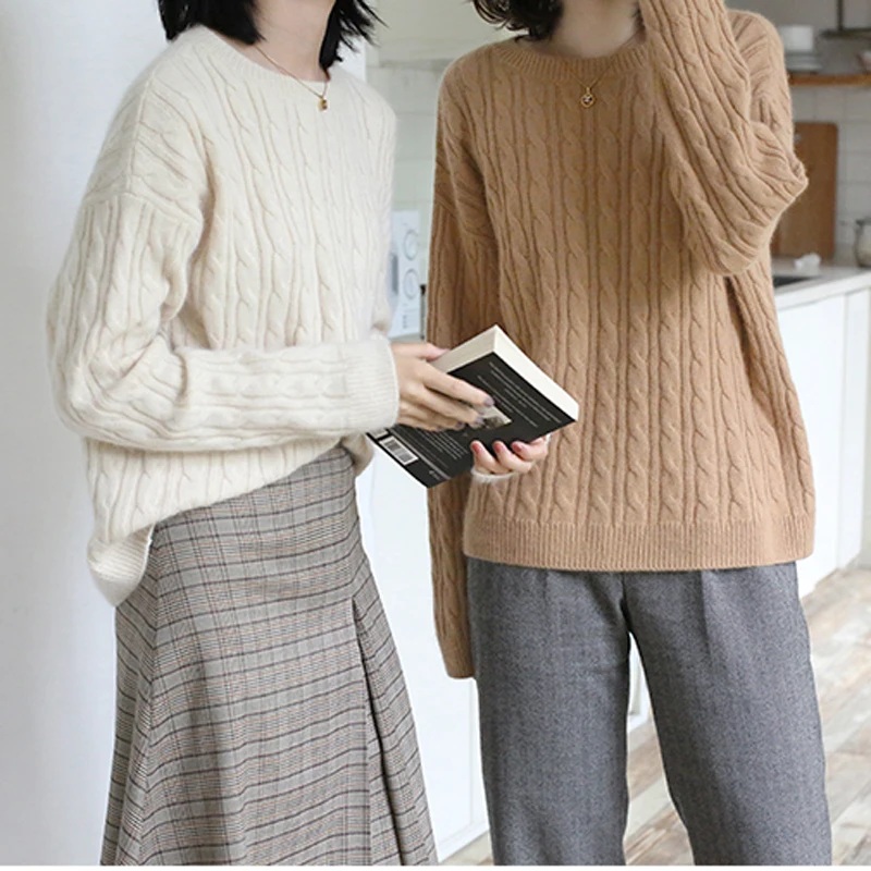 

Round Neck Set Solid Color Loose Large size 2020 New Cashmere Sweater Female Simple Autumn And Winter New Thick Wool high qual