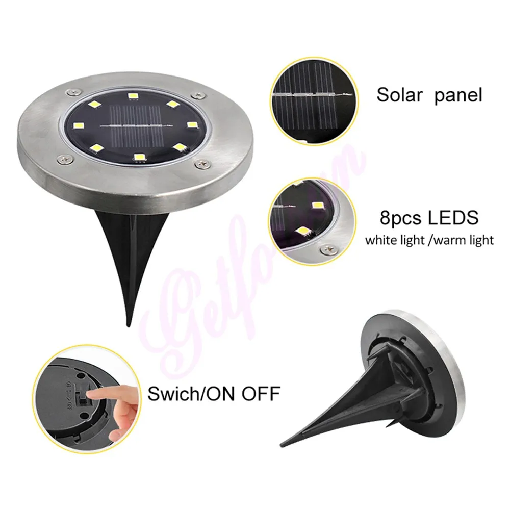 4-8pcs Solar Power Disk Light 8LED Ground Lamp Spot for Outdoor Path Way Yard Garden Decking Lawn Waterproof smart on | Освещение