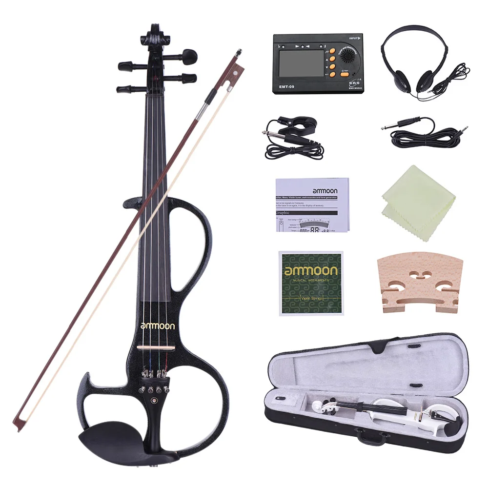 

ammoon Full Size 4/4 Electric Silent Violin Fiddle Style-3 Ebony Fingerboard Pegs Chin Rest Tailpiece with Case Tuner Headphone