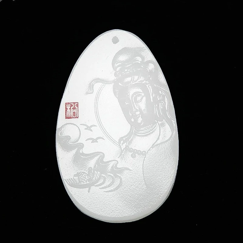 

Natural Chinese White Jade Hand Carved Guanyin Pendant Fashion Boutique Jewelry Men and Women Necklace Popular Gift