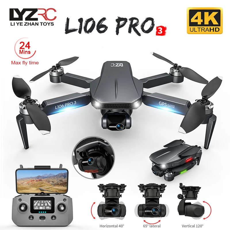 

L106 Pro 3 Drone With WIFI 3-Axis Gimbal 4K HD Dual Camera Professional Mini GPS Dron FPV Brushless Motor Quadcopter 1.2km VS H4