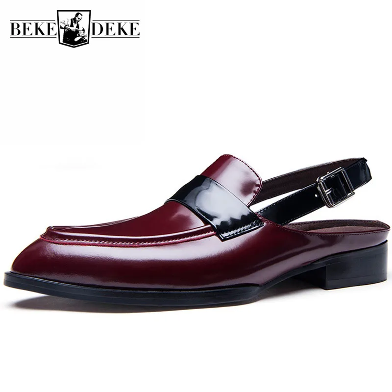 

Summer 2022 Closed Toe Sandals Men Brand Pointed Toe Genuine Leather Dress Shoes Designer Breathable British Buckle Sandals