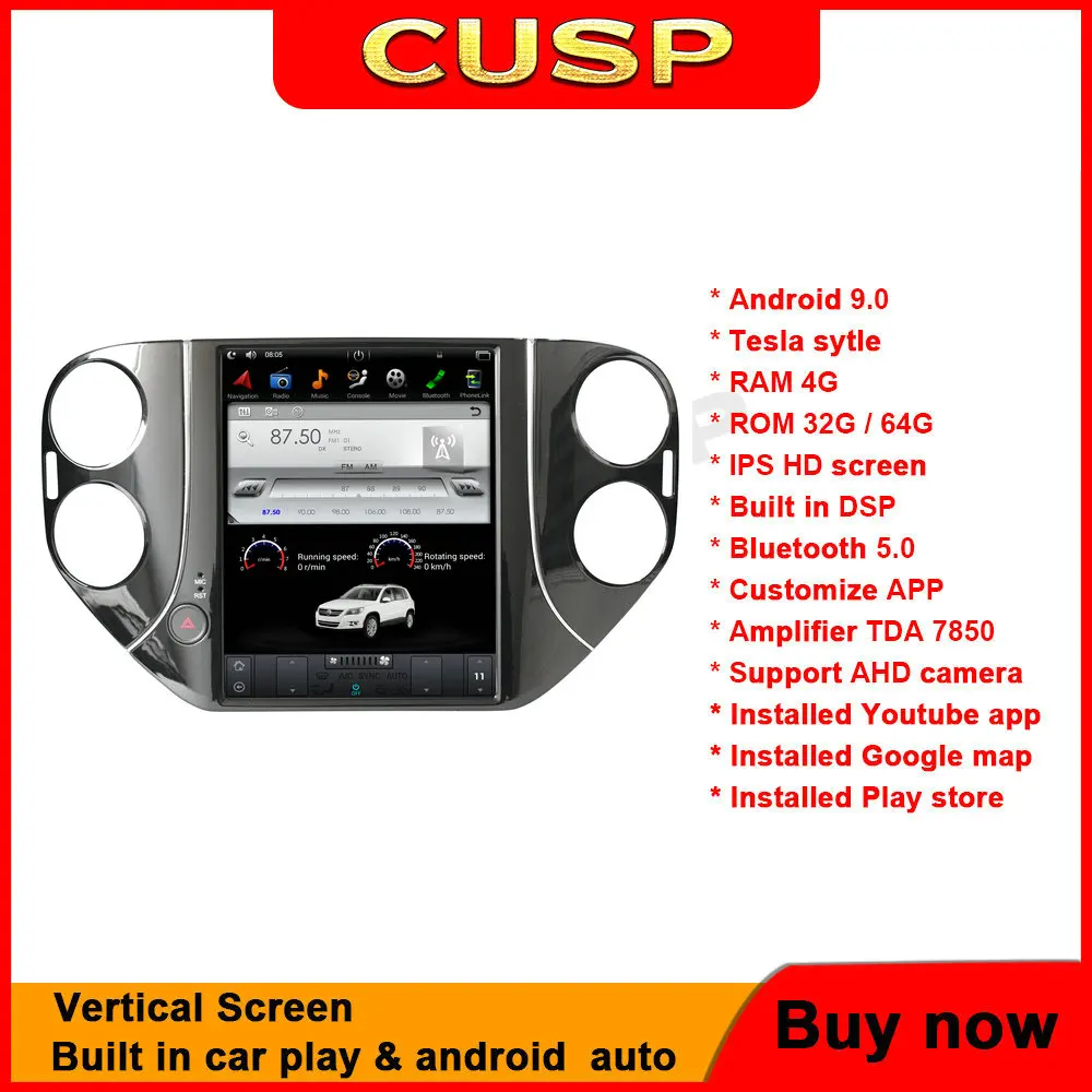 

For Volkswagen VW Tiguan 2010-2016 Android 9 Tesla screen Build in DSP Carplay Navi Car Multimedia Radio Player CUSP head unit
