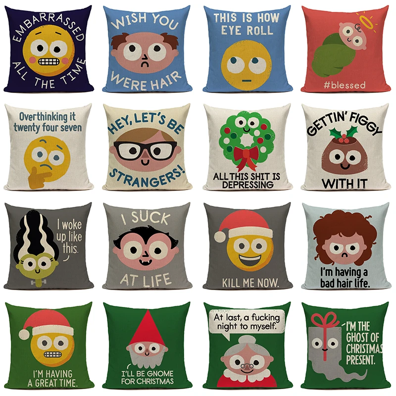 

Funny Expression Cushion Cover 18X18 inch Linen Decorative Pillows for Living Room Sofa Pillow Cover Nordic Home Decor