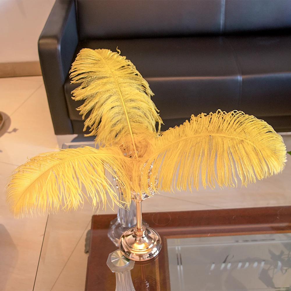 

10 Pcs Golden Ostrich Feathers for Crafts Wedding Home Decoration Handicraft Accessory Table Centerpiece Decor Feather Plumes