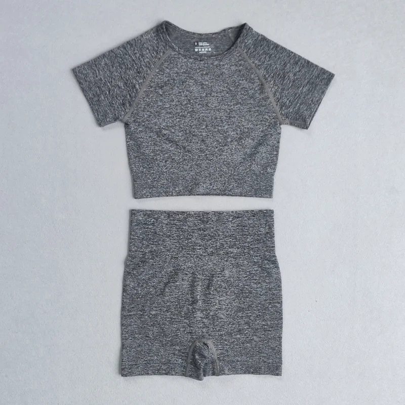 

Gym Clothing Yoga Sport Set Seamless Women Yoga Set Crop Top Short Sleeve Shirt Fitness Shorts Workout Clothes For Women