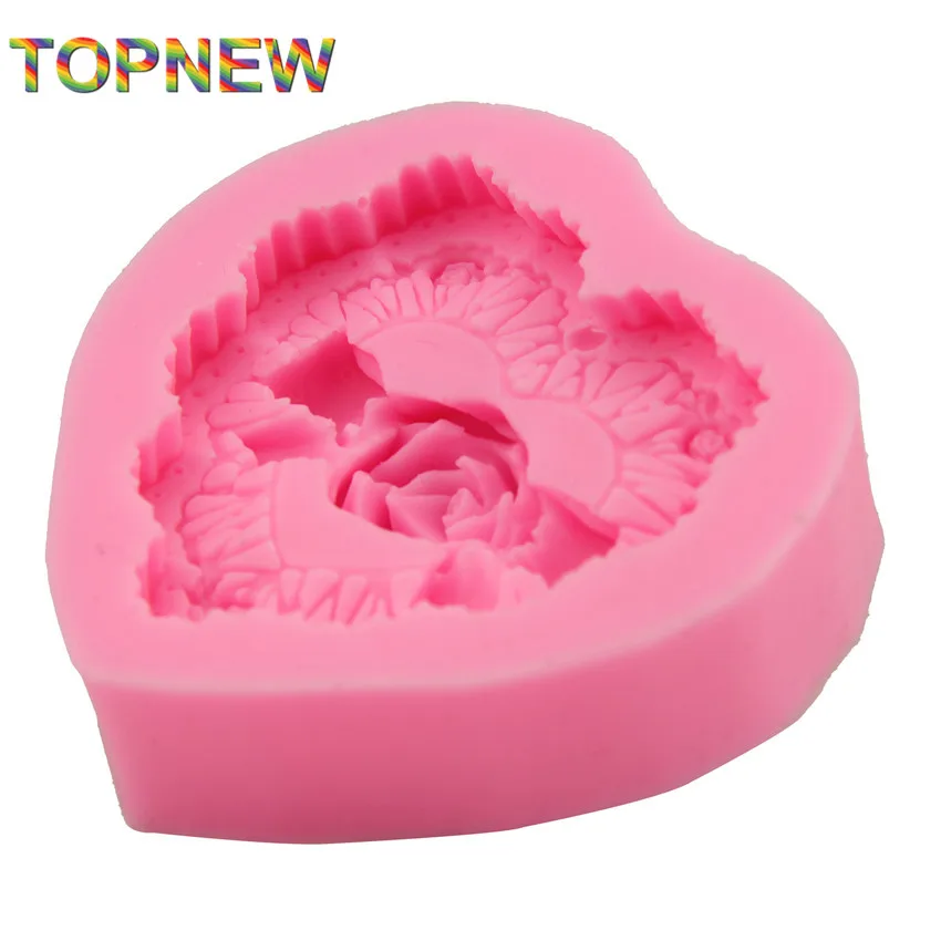 Милые новые милые 3D формы для украшения торта с большим сердцем и розами мыла DIY
