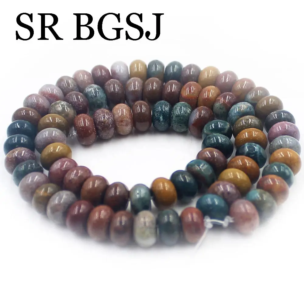 

Free Shipping BGSJ 5x8mm Smooth Rondelle Shape Natural Stone Genuine Ocean Jasper Beads Strand 15"