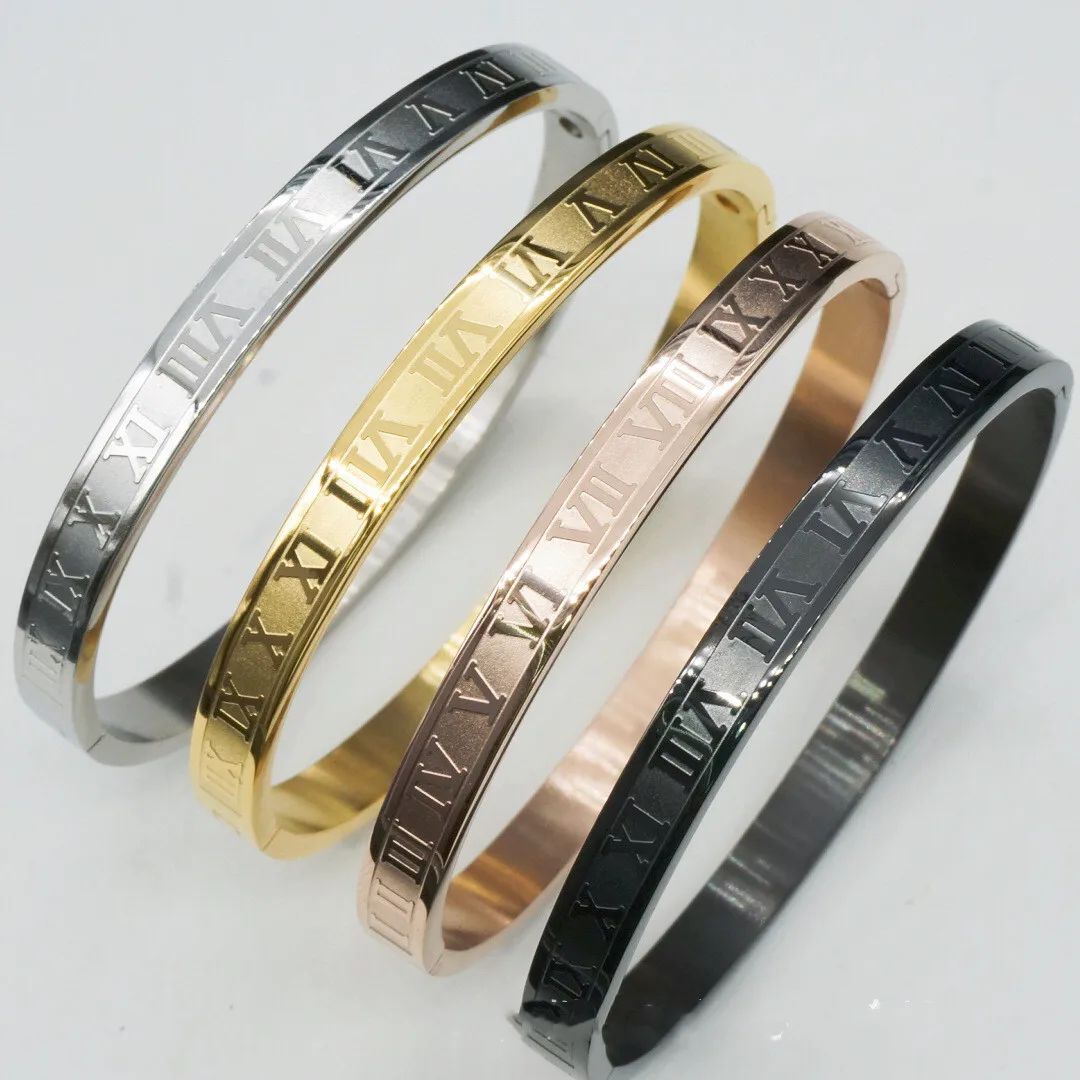 

The new hot-selling Roman numeral stainless steel Bangle has a stylish and classic style of Roman numeral Bangle