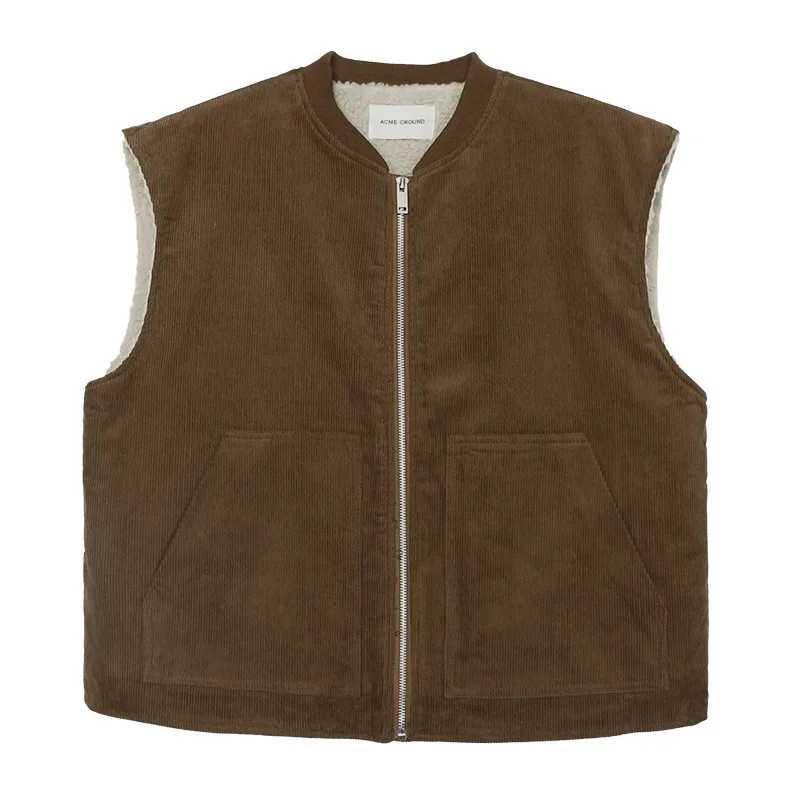 

Винтажный флисовый вельветовый жилет, женская зимняя куртка без рукавов на молнии спереди