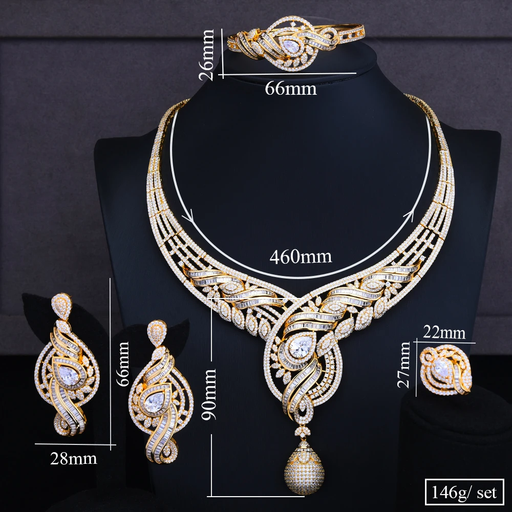 

SisCathy Brand Classic Luxury Noble Big Charm Shiny Pendant Necklace Earrings Bangle Ring Jewelry Sets For Women Bridal Wedding