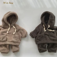 newborn baby girl boy fleece sheeplike clothes set hoodiepant 2pcs infant toddler child home suit loungewear baby clothes 0 2y