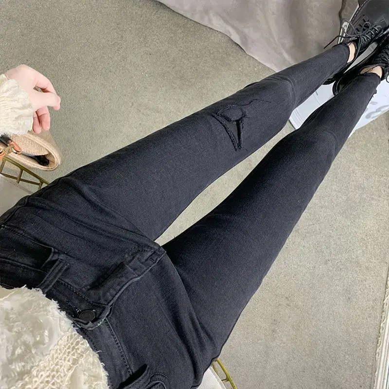 

Plush / non Plush black high waisted jeans for women