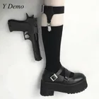 Женские носки-панк-подвязка в стиле рок, уличная одежда, черные подтяжки с пряжками носки, женские аксессуары