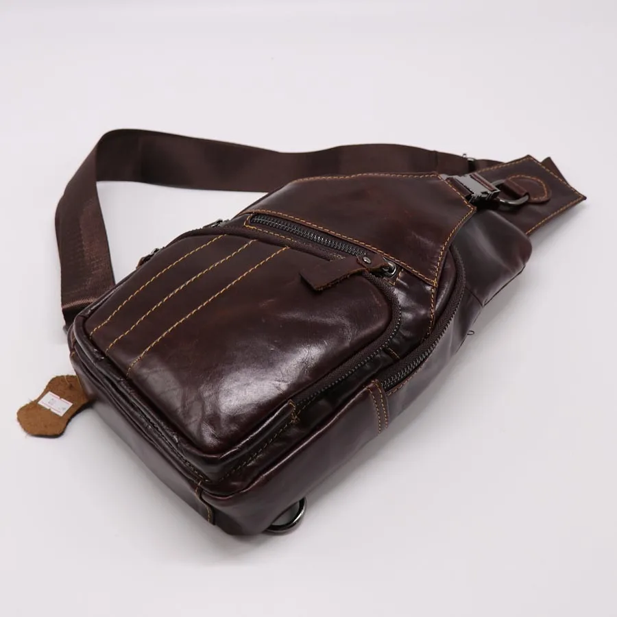 

New Men's Sling Chest Pack Genuine Cowhide Leather Crossbody Shoulder Bags Multi-functions Leisure Travel Sport Outdoor Packs