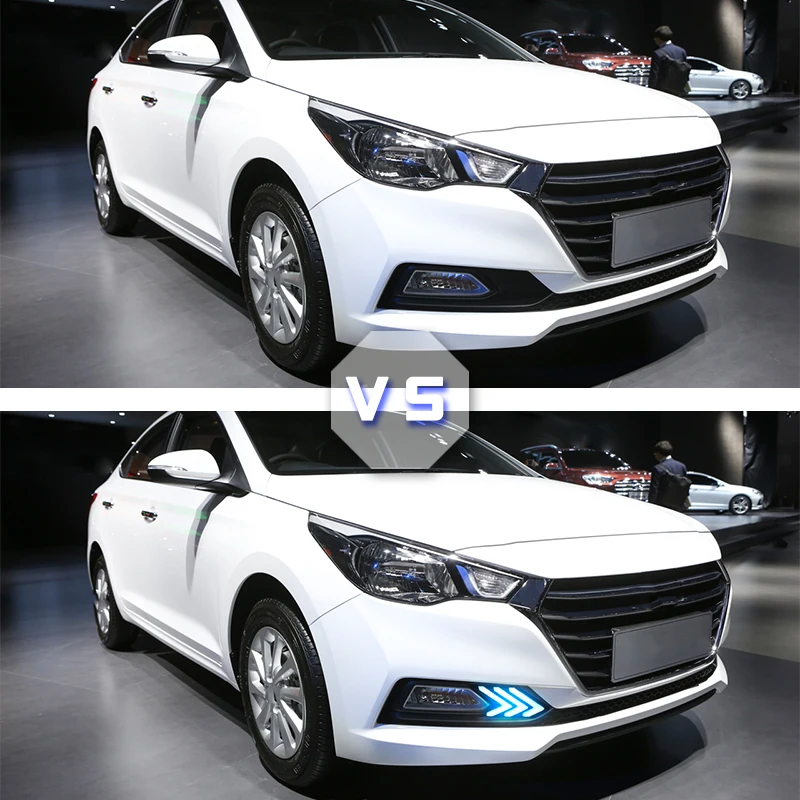

2pcs LED DRL daytime running light with dim control yellow turn signal blue night light For Hyundai verna RV 2016-2018