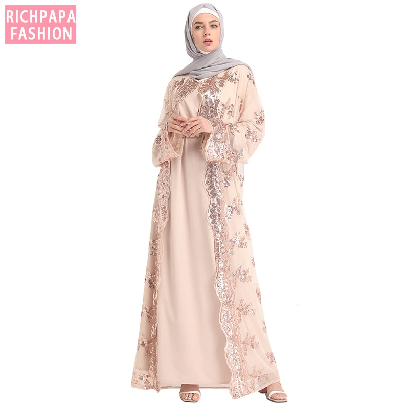 Лето 2020 сетчатый кафтан с блестками Abaya Турция женское мусульманское платье