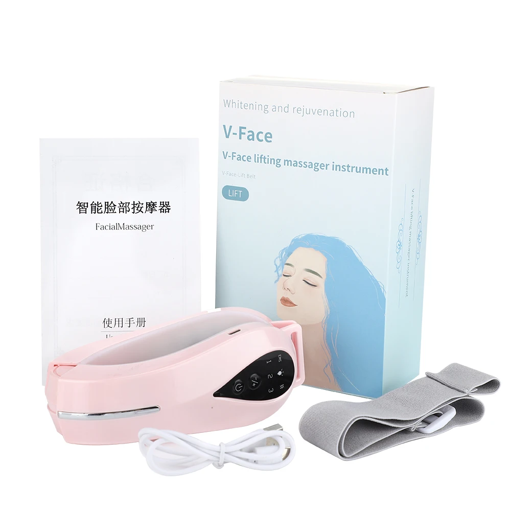 EMS Facial V-Line Lifting Belt Red Blue LED Photon Therapy Reduce Double Chin Face Slimming Vibration Massager Beauty Device Hot | Красота и