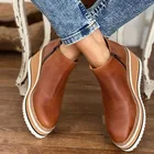 Женские ботинки из искусственной кожи, Винтажная обувь на платформе, Повседневная офисная обувь с круглым носком для женщин, модная женская обувь для женщин