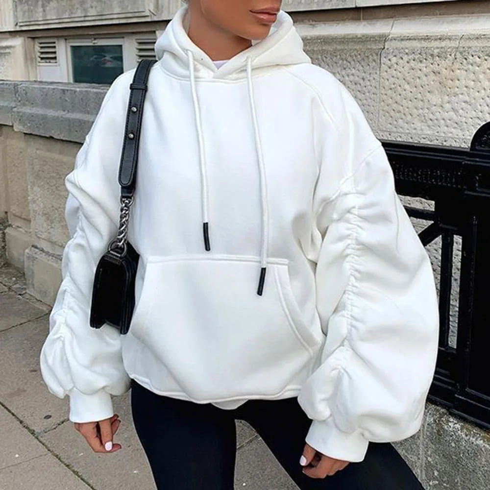 

Hoodie Western Style 2021 New Autumn Winter Solid Color Fashion Design Loose Casual Hooded Collar Women Long Sleeve