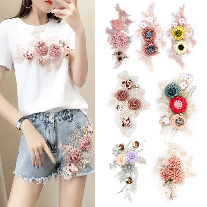 Креативная вышивка из органзы в виде лепестков модные жемчужные наклейки для