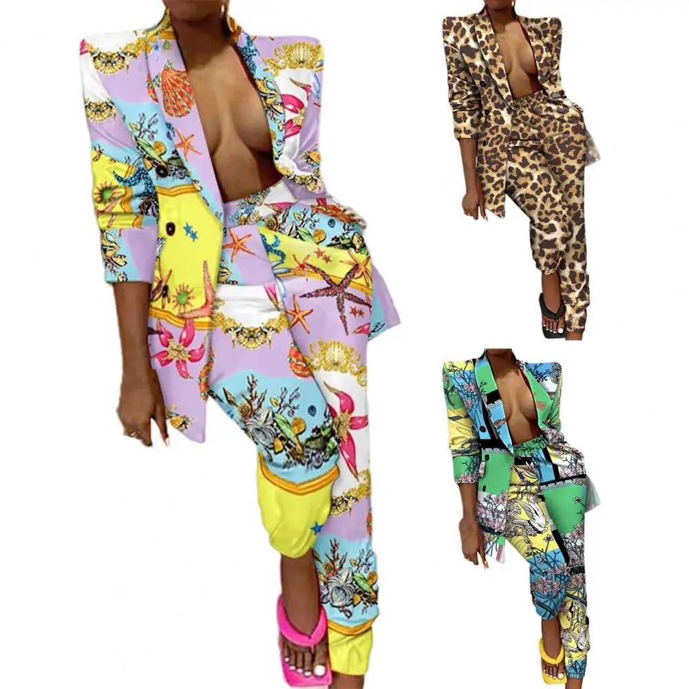 

Women Fashion Casual Sexy Blazer Suit Cardigan Colorful Printed Leisure Right Angle Shoulder Tie Dye Pants Suit for Office wear