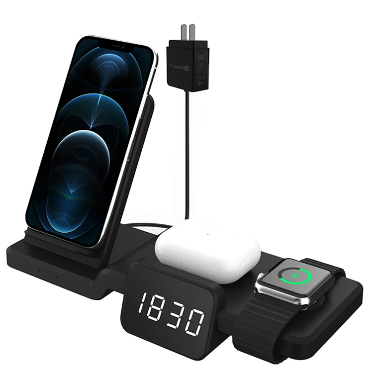 

3 in 1 Wireless Charger 10W for iPhone 12/Earphone/Watch Multi-Function Wireless Fast Charging with Clock Display