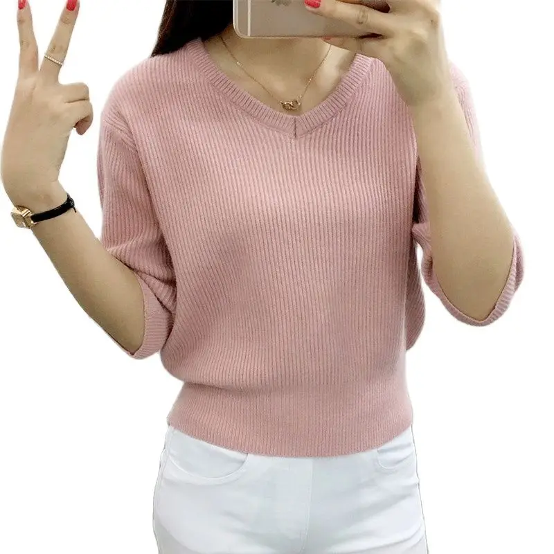 Женская трикотажная Свободная рубашка с V-образным вырезом новая модель 2021 года