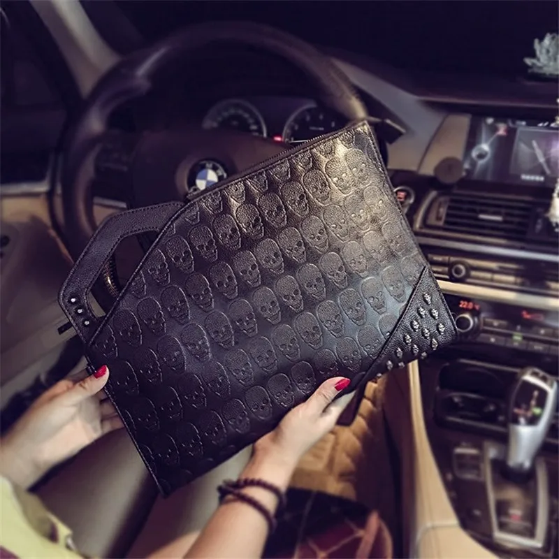 Новая модная сумка с заклепками мужской клатч черепом конверт Повседневный