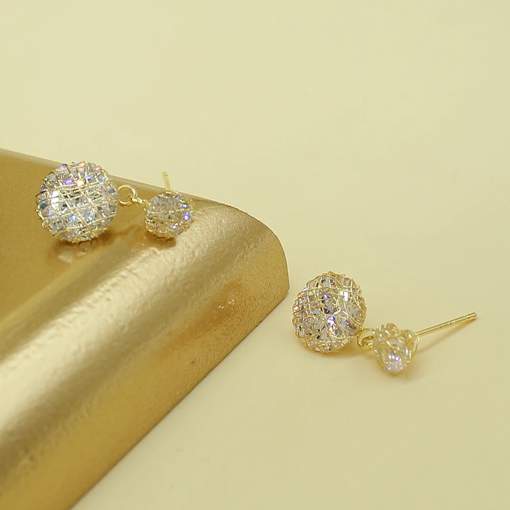 

Fashion Crystal Rhinestone Ball Drop Earrings for Women New Trendy European Gold Color Plated Bride Jewelry Prevent Allergy