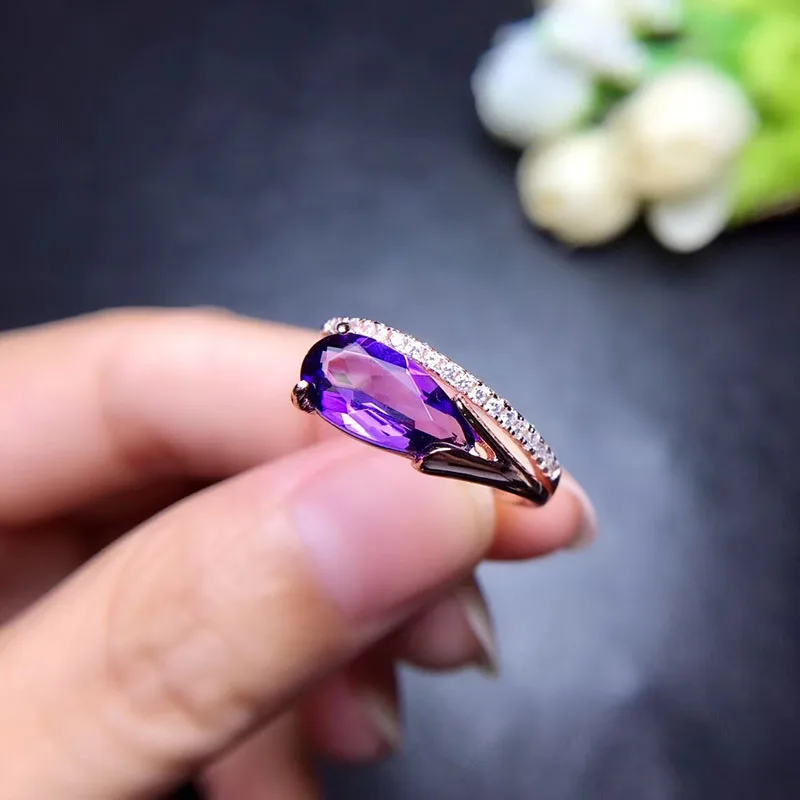 Water Drop Amethyst Ring for Women Engagement 6x12mm Fine Jewelry High Quality Low Price with Certificate S925 Sterling Silver | Украшения