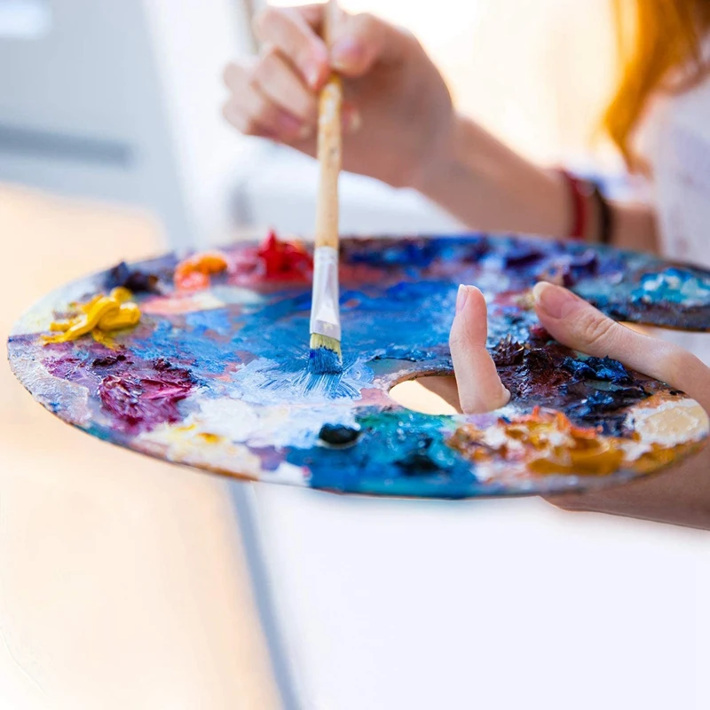 

3Pcs Wooden Paint Palette Wood Palette Oval Shaped 8 x 12 Inch Wooden Paint Tray Use with Acrylic Watercolor and Brushes