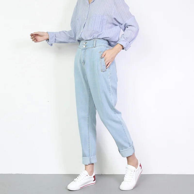 Женские джинсы в европейском и американском стиле с высокой талией свободные