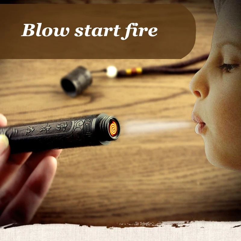 Китайский стиль USB Зажигалка деревянная Электронная подвеска перезаряжаемая