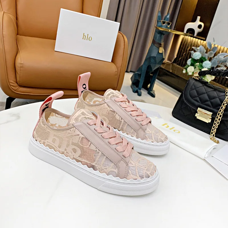 

Ladies Fashion Casual Shoes 2021 Flat Thick Bottom Breathable Embroidered Lace-up Sneakers Spring/Summer Mesh Comfortable 35-40