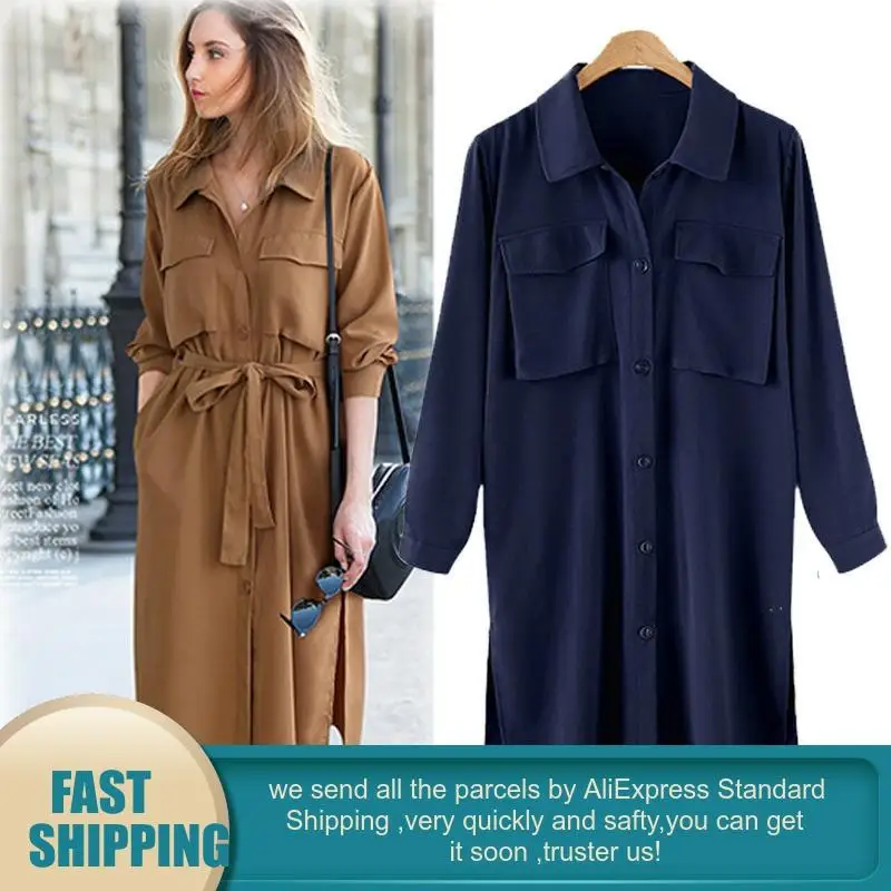 Женский хлопковый тренчкот с длинными рукавами свободного покроя в Корейском