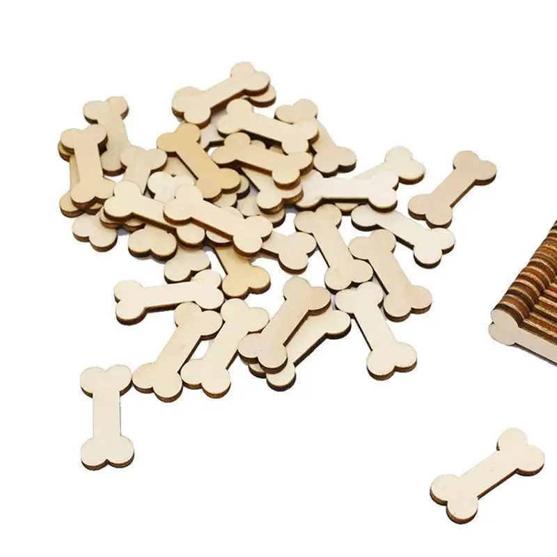 

50pcs Unfinished Wood Dog Bone Cutouts Ready to Paint or Decorate for Wood Craft and DIY Projects