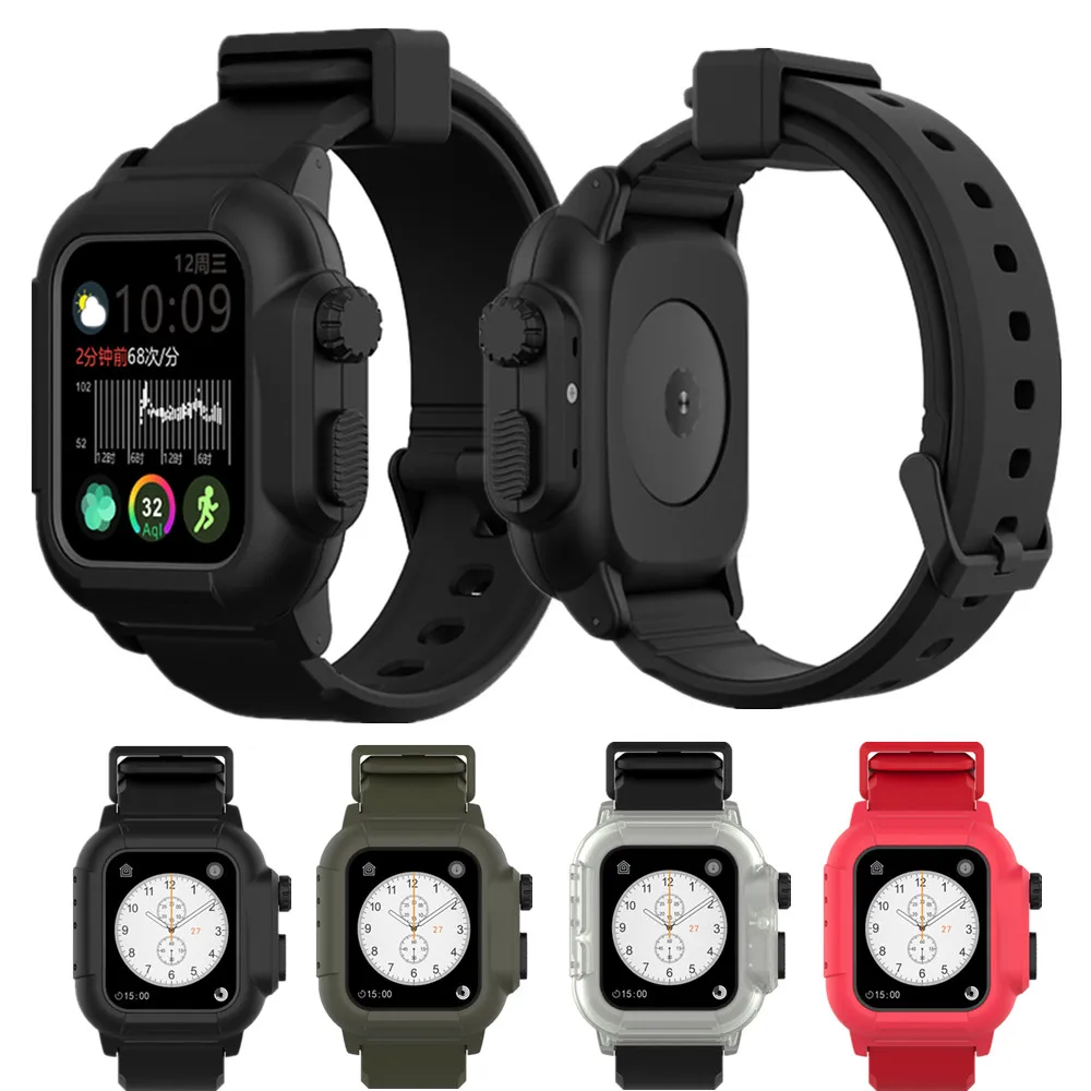 Водонепроницаемый чехол и силиконовый ремешок для Apple Watch Band Series SE 6 5 4 40 мм 44