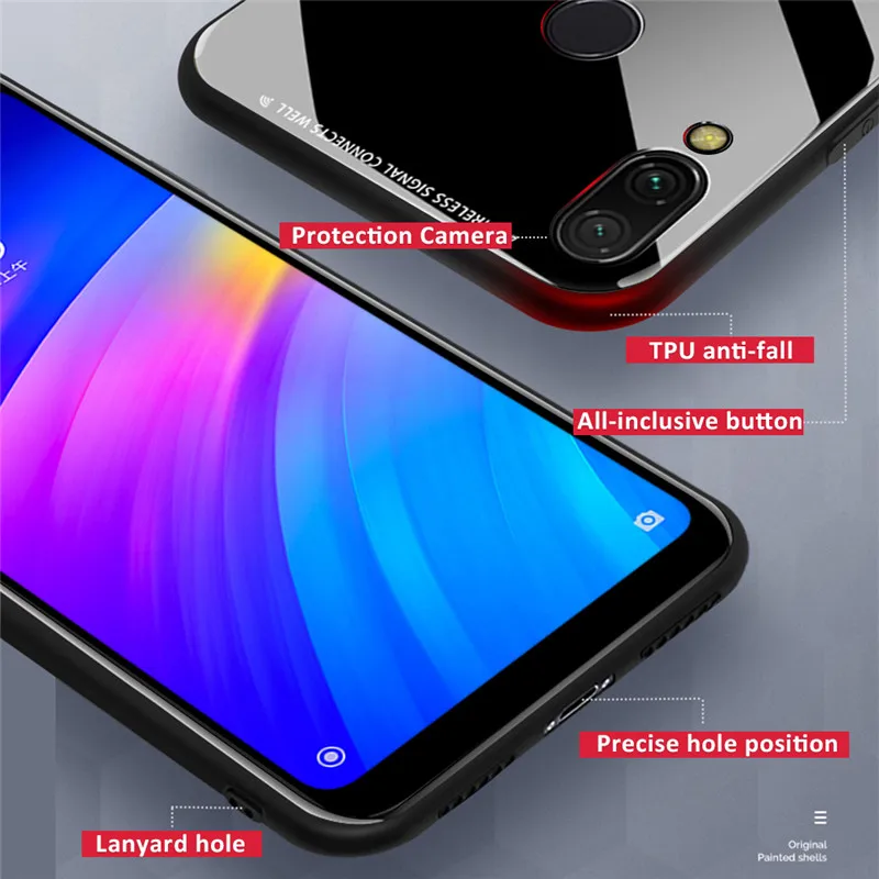Tempered Glass Case For Xiaomi Redmi Note 7 5 6 K20 Pro 7A Luxury Phone Cover Mi 9 SE Coque | Мобильные телефоны и