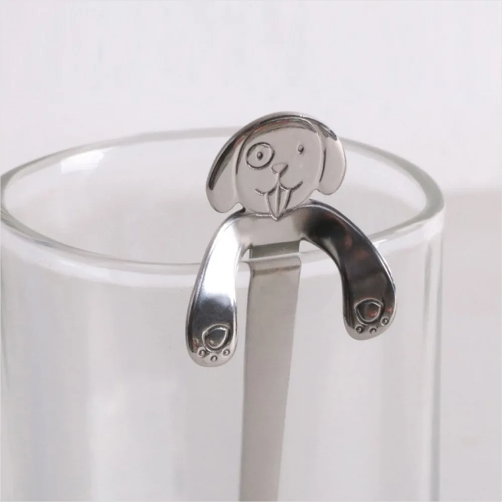 Портативная Мини Милая ложка с собакой из нержавеющей стали подвесная ледяные