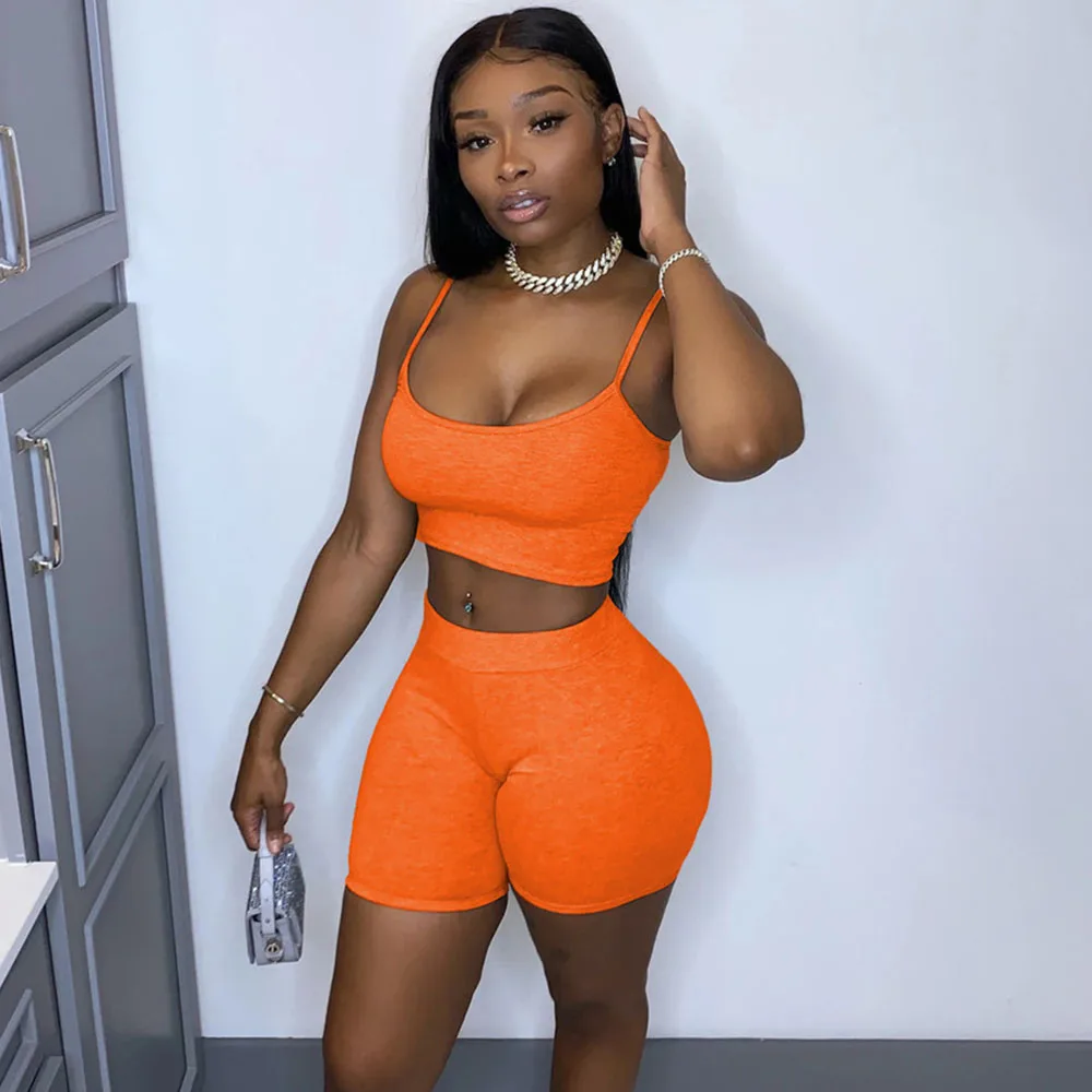 

Casual Two Piece Set Women Clothing Sets Summer Tracksuit Crop Top and Biker Shorts 2 Piece Sets Womens Outfits Ensemble Femme