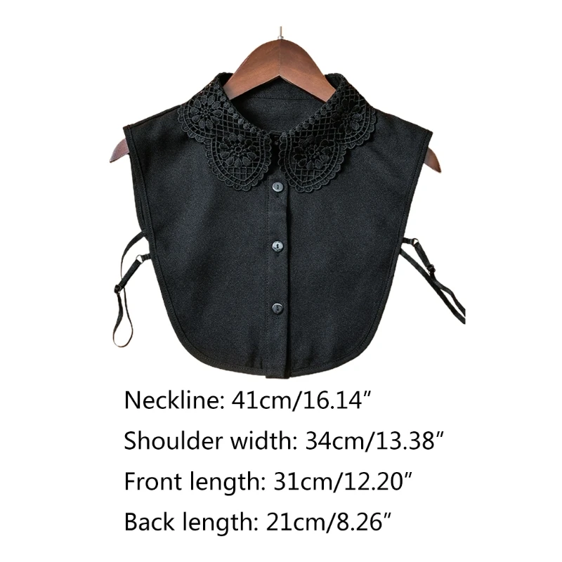 

Women Elegant Decorative Lapel Half Shirt Blouse Hollow Out Jacquard Floral Lace Breathable Button Down Detachable False Fake Co